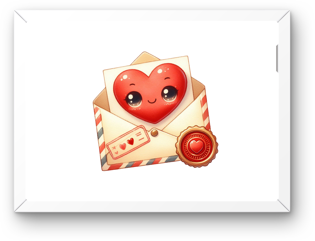 Kawaii Heart Love Letter Wall Art | Cute Valentine Envelope Print | Romantic Decor Gift