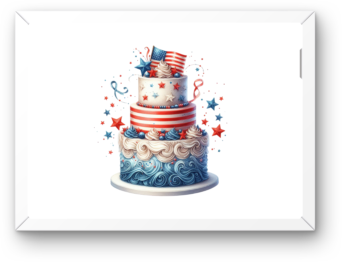 Patriotic Tiered Cake Wall Art | American Flag Dessert Print | 4th Of July Decor Gift