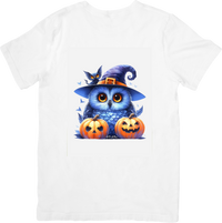 Thumbnail for Halloween Witch Owl T-Shirt | Cute Blue Owl Pumpkin Graphic Tee | Spooky Fall Gift