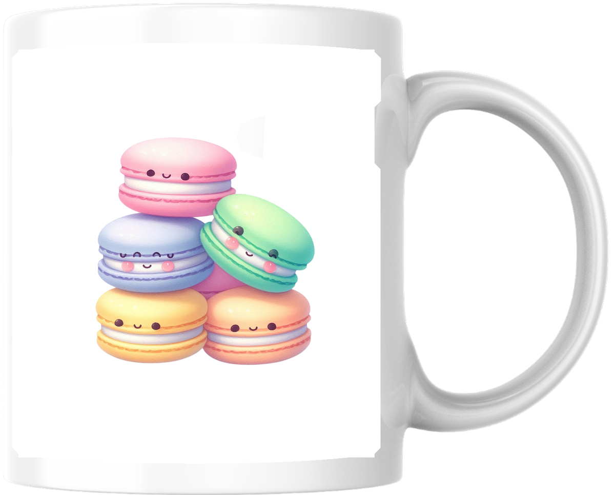 Kawaii Macarons Mug | Cute Pastel French Dessert Coffee Mug | Sweet Treat Gift
