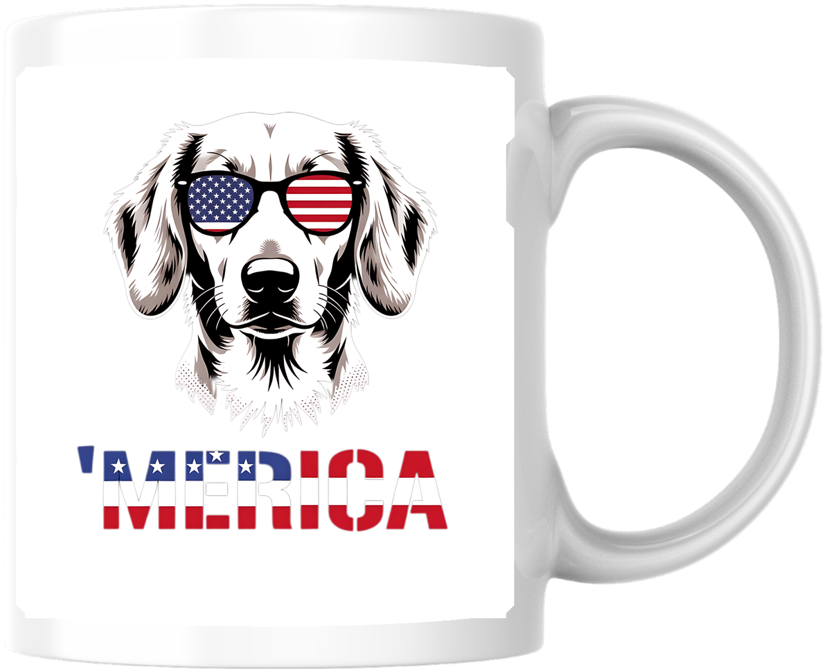 Merica Golden Retriever Mug | Patriotic Dog Flag Sunglasses Coffee Mug | 4th Of July Gift