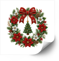 Thumbnail for Christmas Poinsettia Wreath Sticker | Festive Embroidered Holiday Vinyl Decal | Christmas Decor Gift