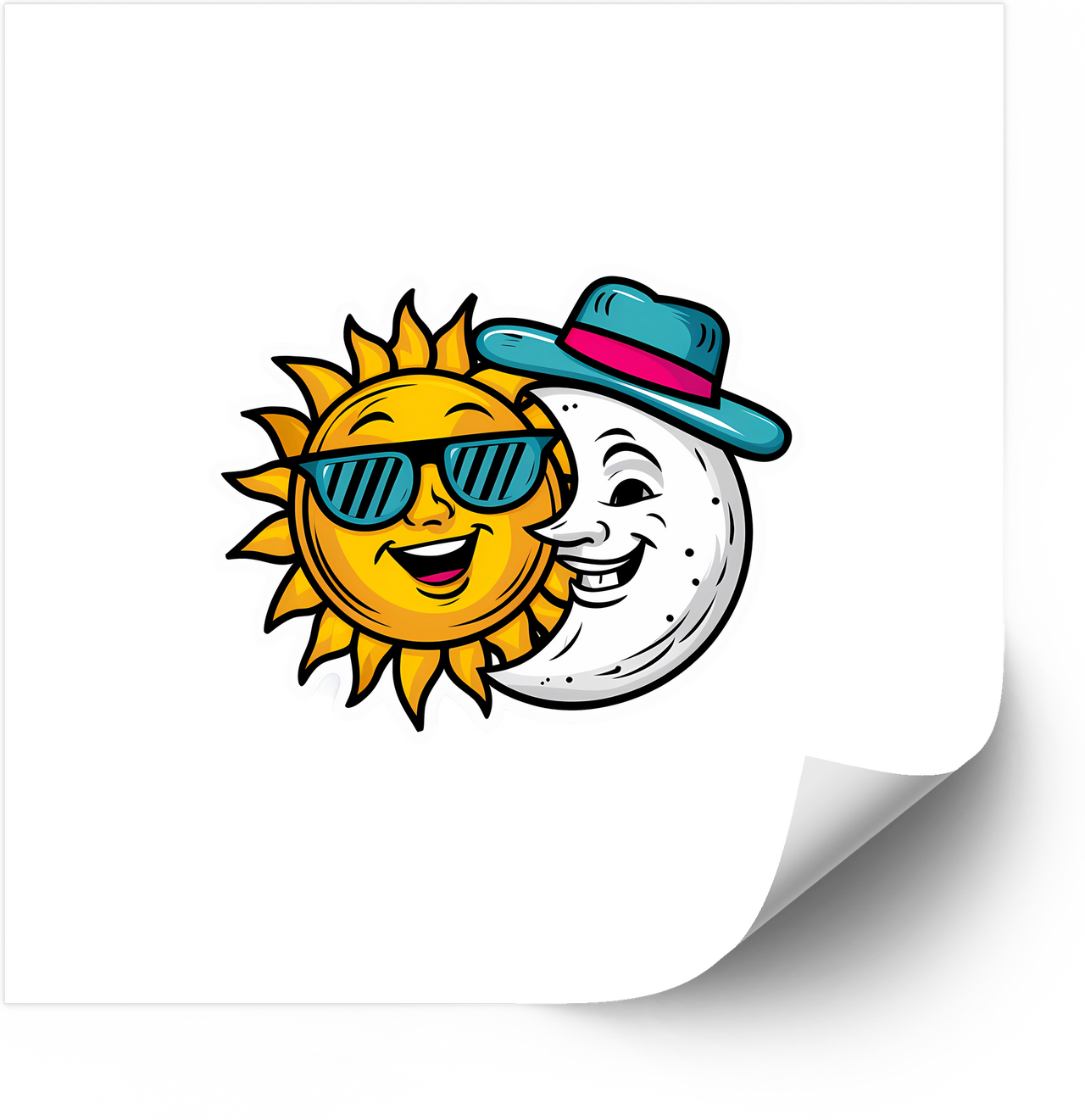 Sun and Moon Friends Sticker | Minimalist Retro Eclipse Vinyl Decal