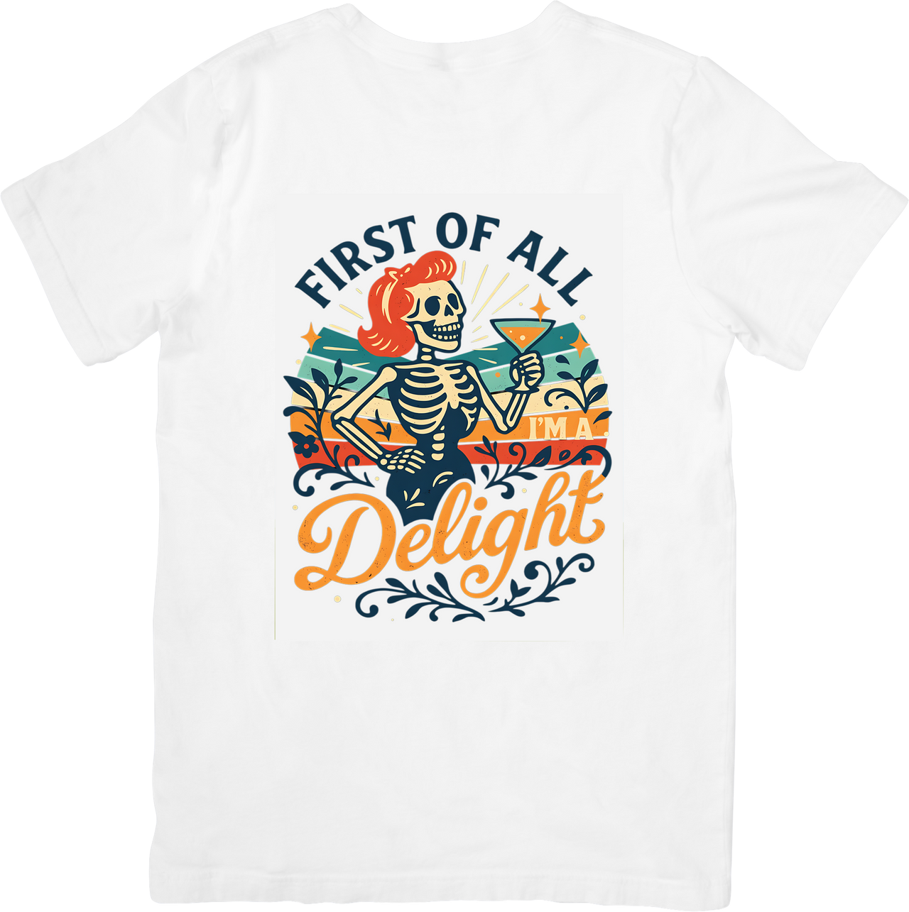 Delight Skeleton T-Shirt | Retro Vintage Humor Graphic Tee | Dry Wit Gift