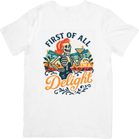 Thumbnail for Delight Skeleton T-Shirt | Retro Vintage Humor Graphic Tee | Dry Wit Gift