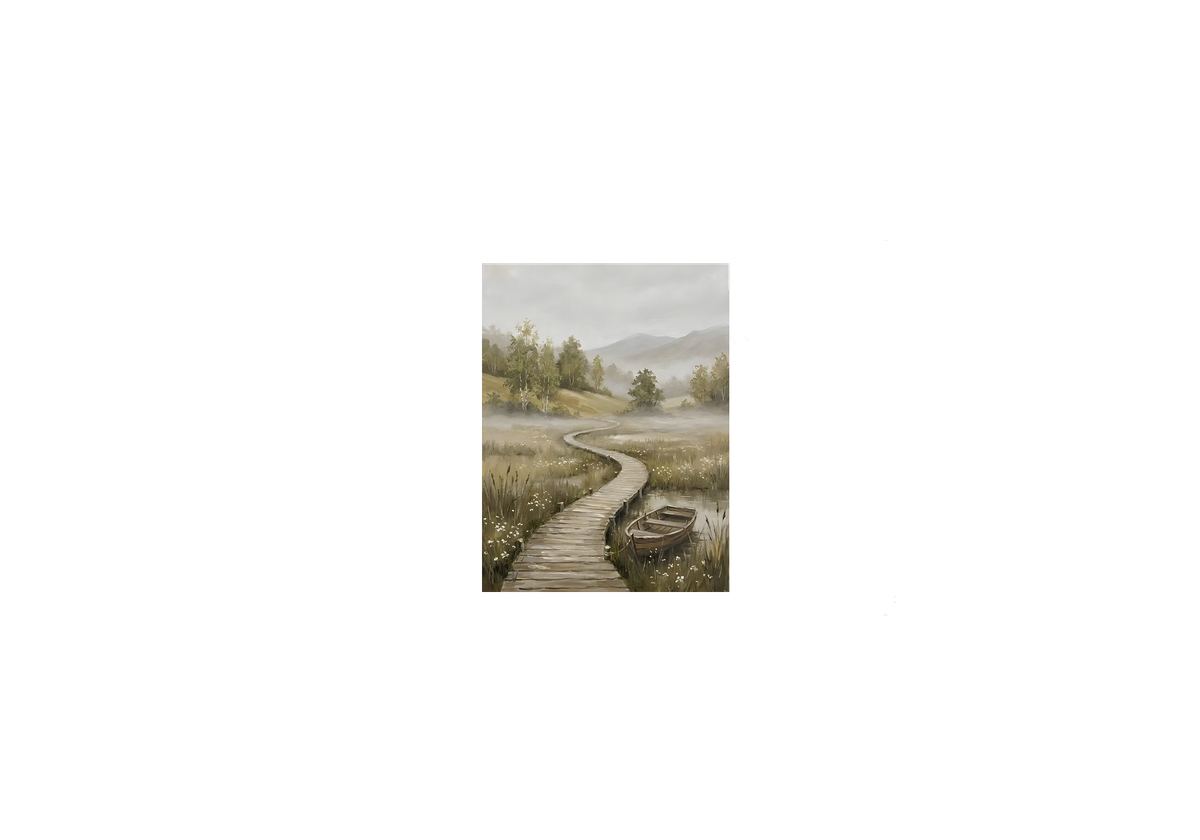 Misty Lake Boat Throw Pillow | Foggy Countryside Landscape Pillow | Rustic Home Decor Gift