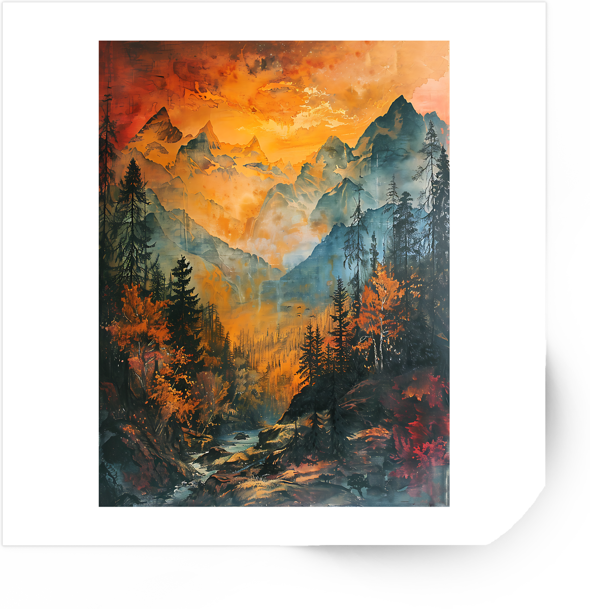 Mountain Sunset Sticker | Watercolor Forest Landscape Vinyl Decal | Nature Lover Gift