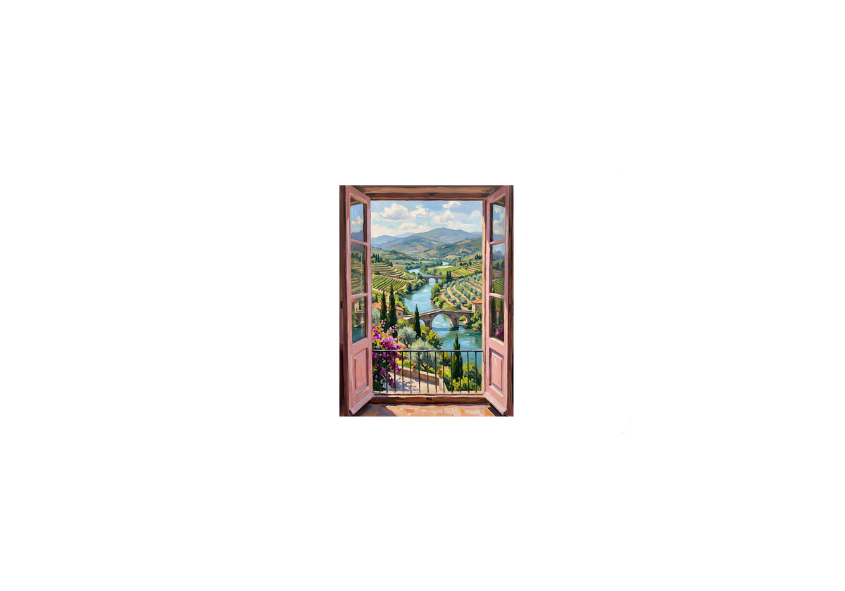 Tuscan Window View Throw Pillow | Italian Vineyard Landscape Pillow | Mediterranean Decor Gift