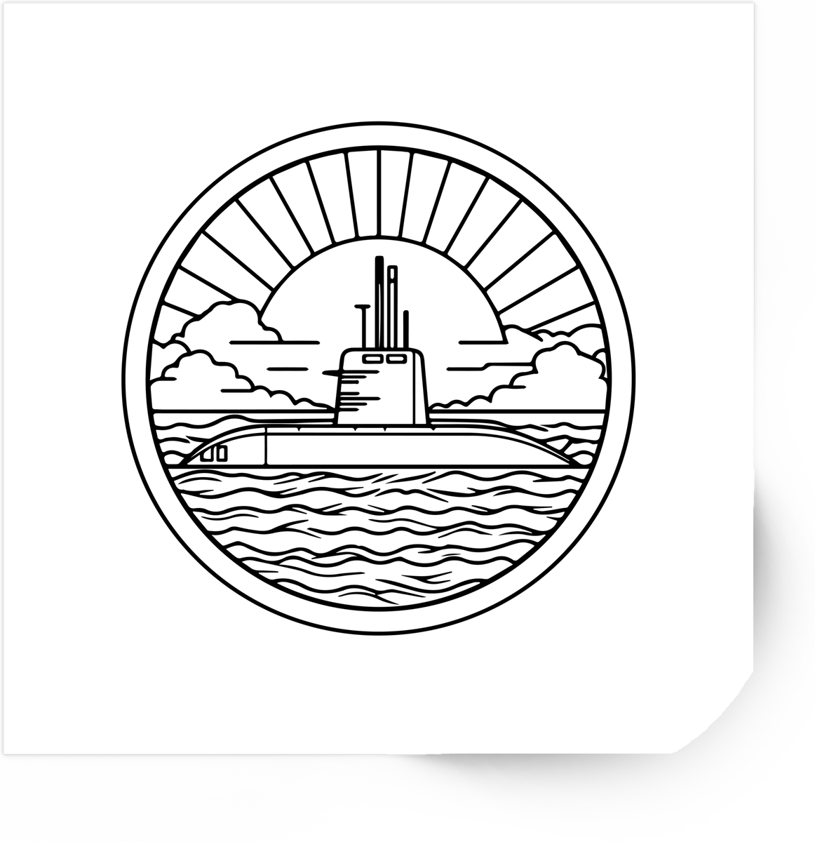 Submarine Emblem Sticker | Minimalist Navy Line Art Vinyl Decal | Nautical Military Gift