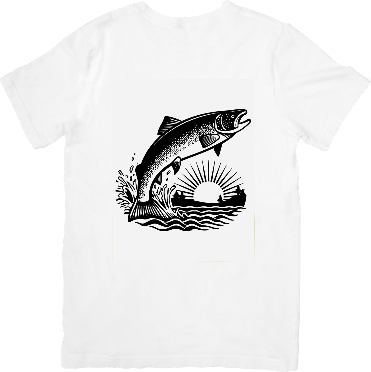 Leaping Salmon Sunrise T-Shirt | Vintage Fishing Graphic Tee | Angler Outdoor Gift