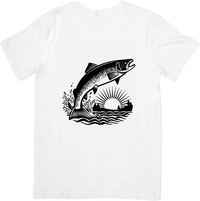 Thumbnail for Leaping Salmon Sunrise T-Shirt | Vintage Fishing Graphic Tee | Angler Outdoor Gift