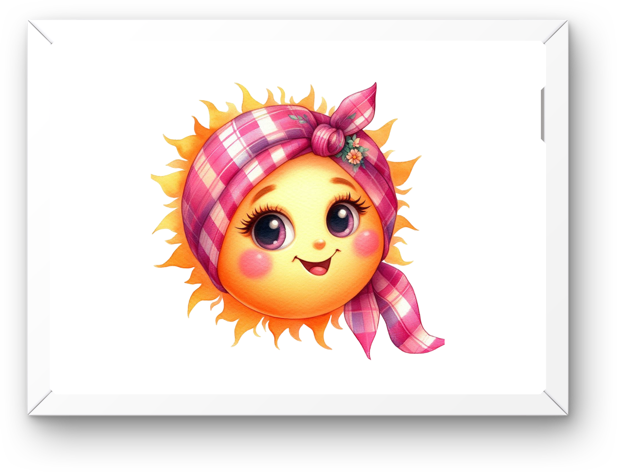 Cute Sunshine Wall Art | Pink Plaid Bandana Sun Print | Kids Room Nursery Gift