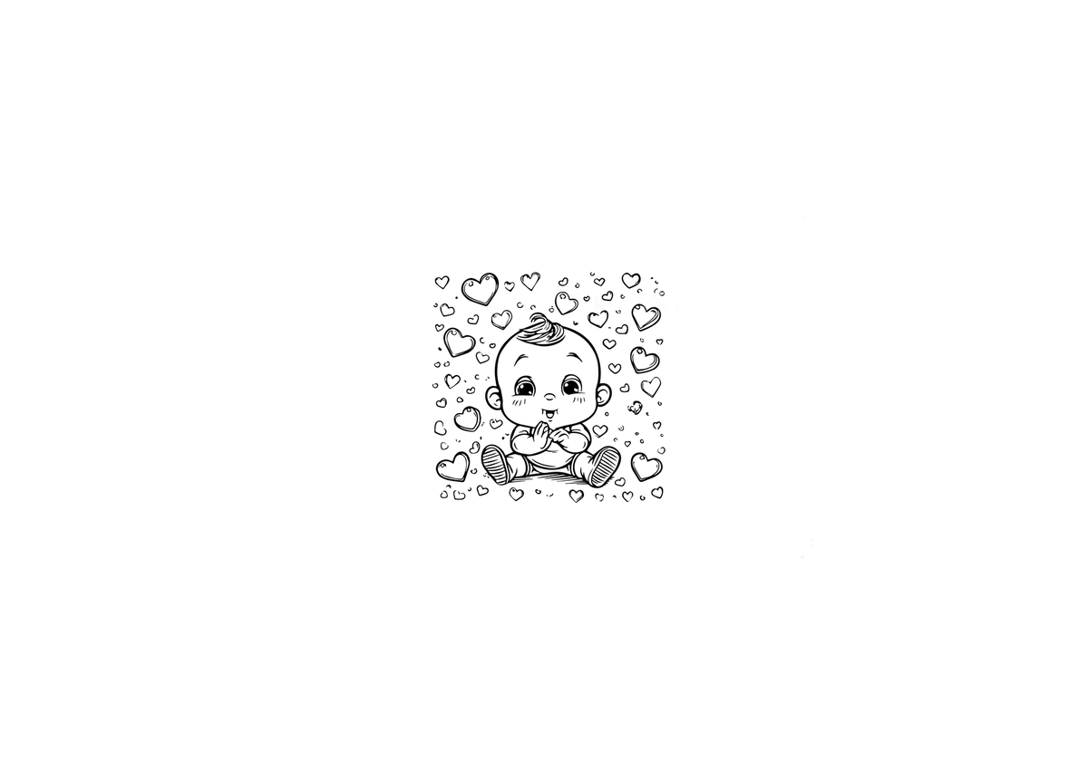 Cute Baby with Hearts Throw Pillow | Sketch Line Art Nursery Pillow | Baby Shower Gift