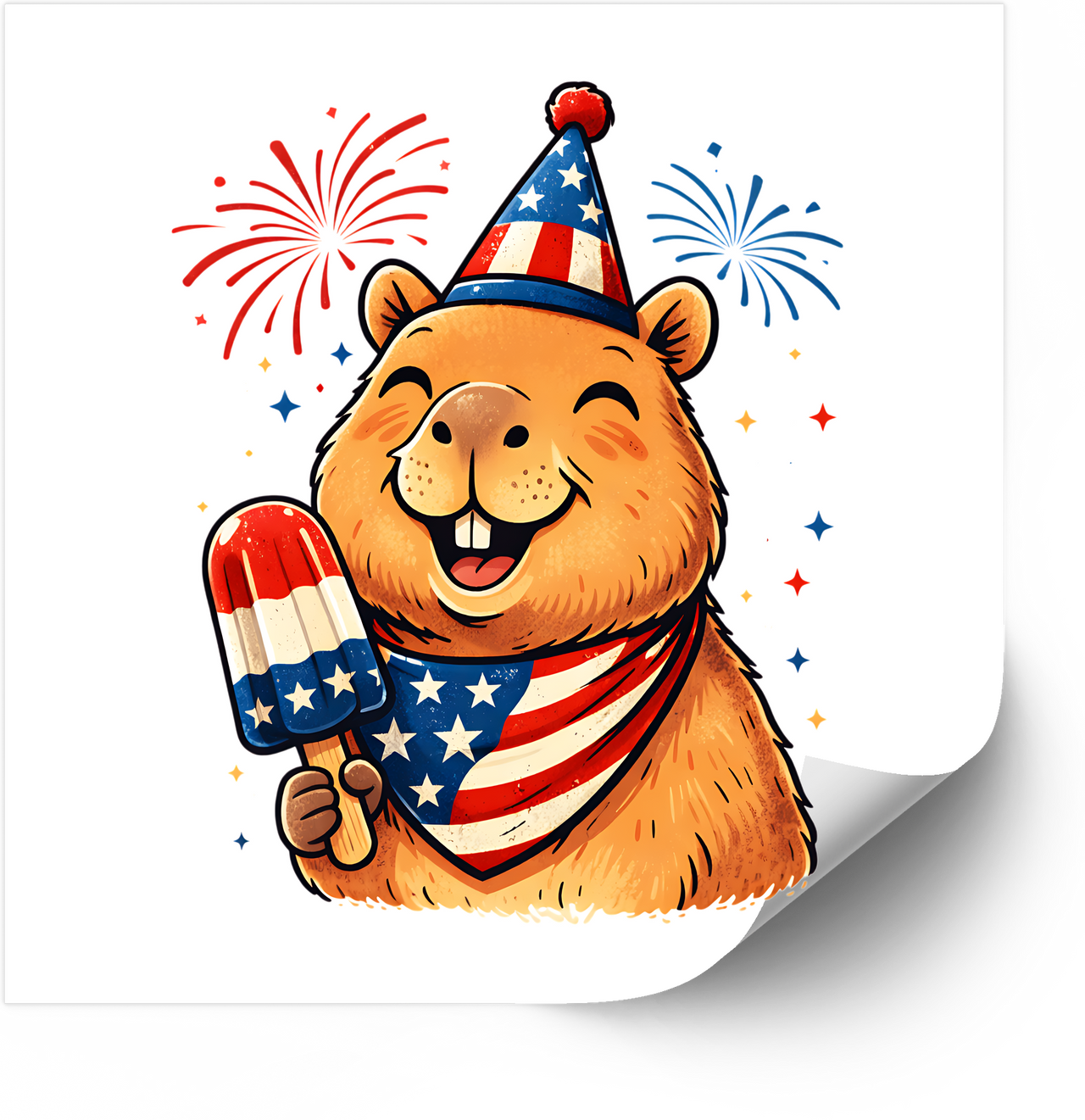 Patriotic Capybara Sticker | Minimalist Fourth of July Vinyl Decal