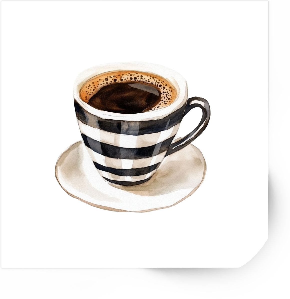 Striped Coffee Cup Sticker | Watercolor Black Coffee Mug Vinyl Decal | Cafe Lover Gift