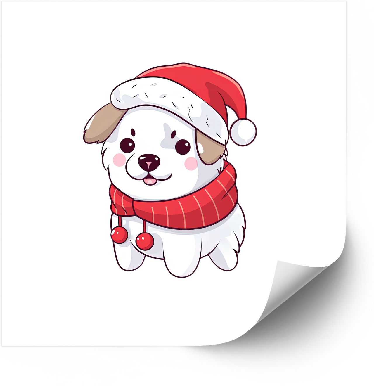 Festive Puppy Sticker | Minimalist Kawaii Santa Dog Vinyl Decal