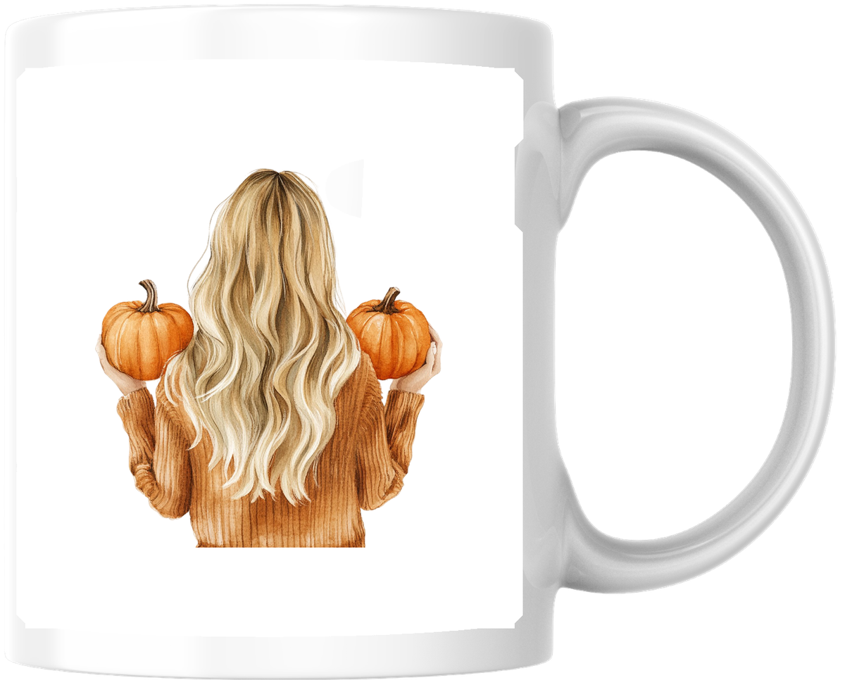 Pumpkin Girl Mug | Watercolor Fall Woman Holding Pumpkins Coffee Mug | Autumn Gift
