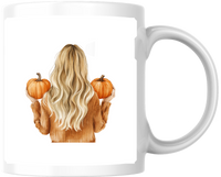 Thumbnail for Pumpkin Girl Mug | Watercolor Fall Woman Holding Pumpkins Coffee Mug | Autumn Gift