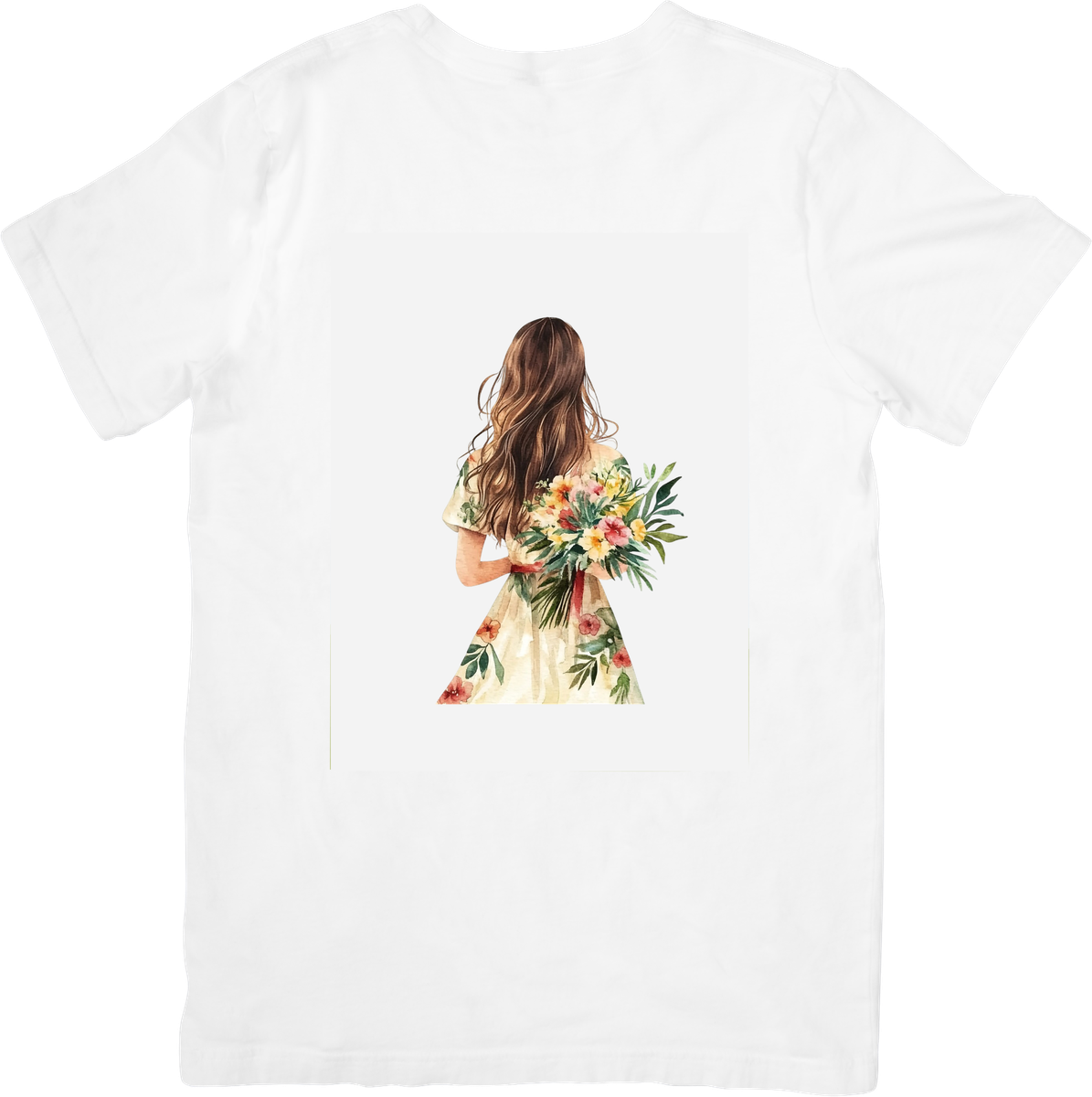 Woman With Bouquet T-Shirt | Watercolor Floral Portrait Graphic Tee | Spring Gift